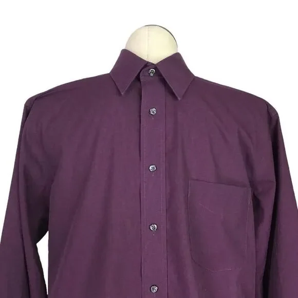 Stafford Shirt Men 16 34 35 Purple Wrinkle Free Classic Cotton Blend Button Up - Picture 2 of 8